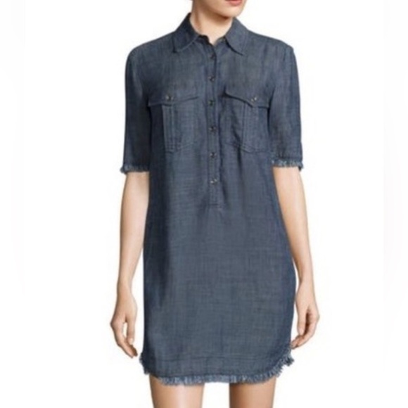 Trina Turk Rosetta Frayed Trim Chambray Shirtdress Size 10 - Picture 11 of 11